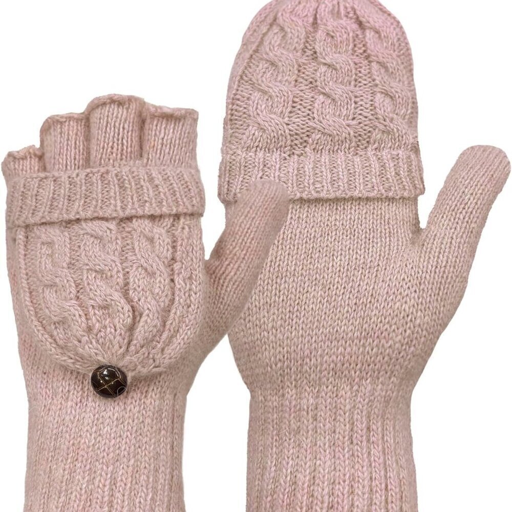 Winter Wool Knitted Convertible Fingerless Gloves Mittens for Men Women Warm